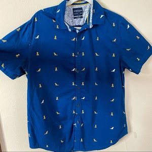 Denim & Flower Ricky Singh Slim Fit Dog Print Short Sleeve Button Up | Large